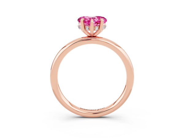 Rose gold Heart Cut Pink Sapphire Solitaire Ring with Thin Band and Four-Prong Setting