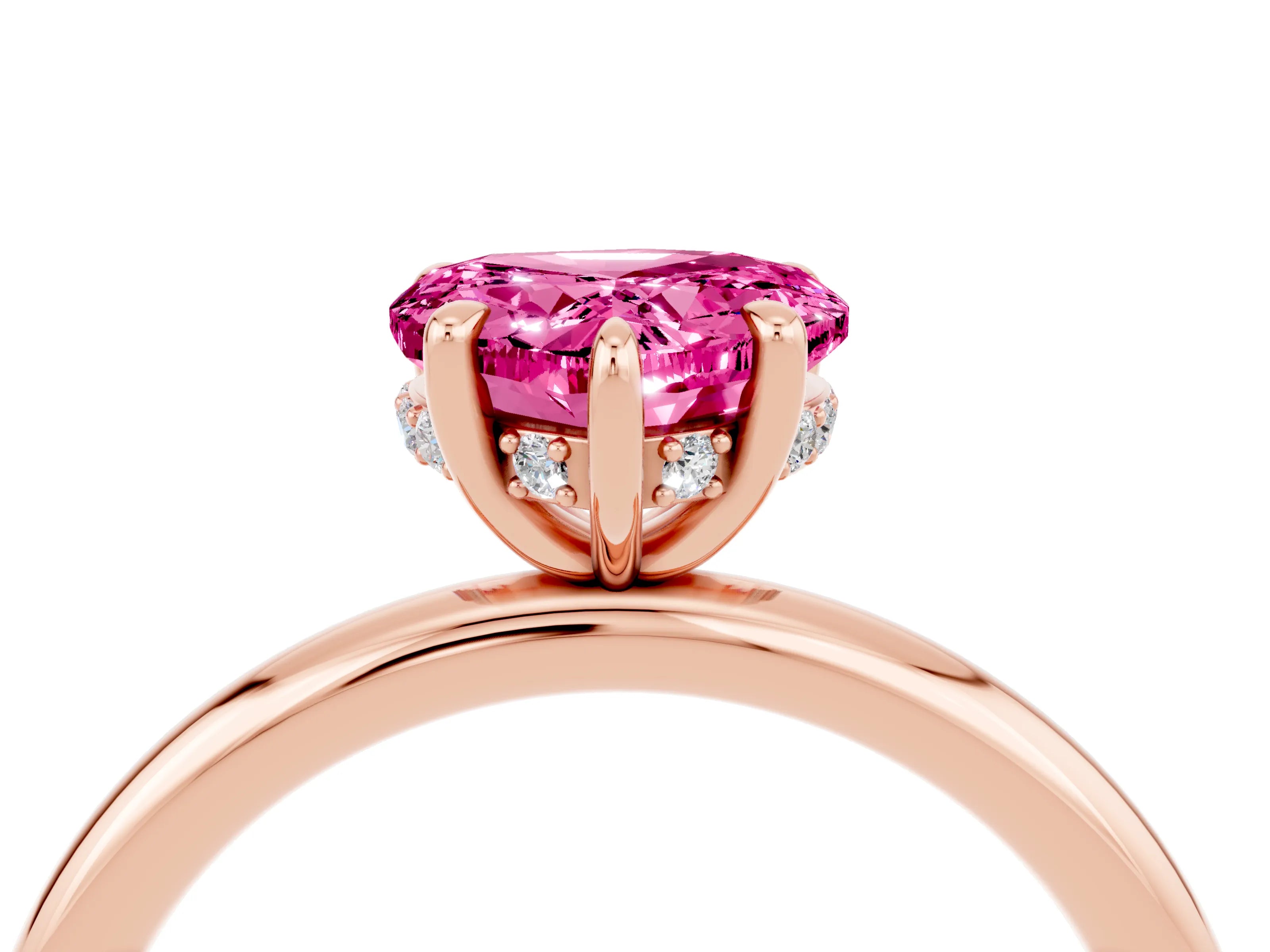 Rose gold Heart Cut Pink Sapphire Solitaire Ring with Thin Band and Four-Prong Setting_28