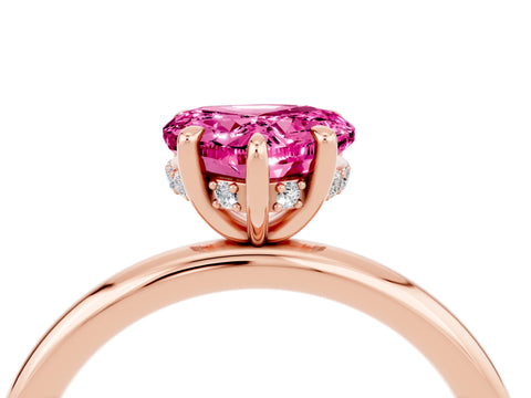 Rose gold Heart Cut Pink Sapphire Solitaire Ring with Thin Band and Four-Prong Setting_28