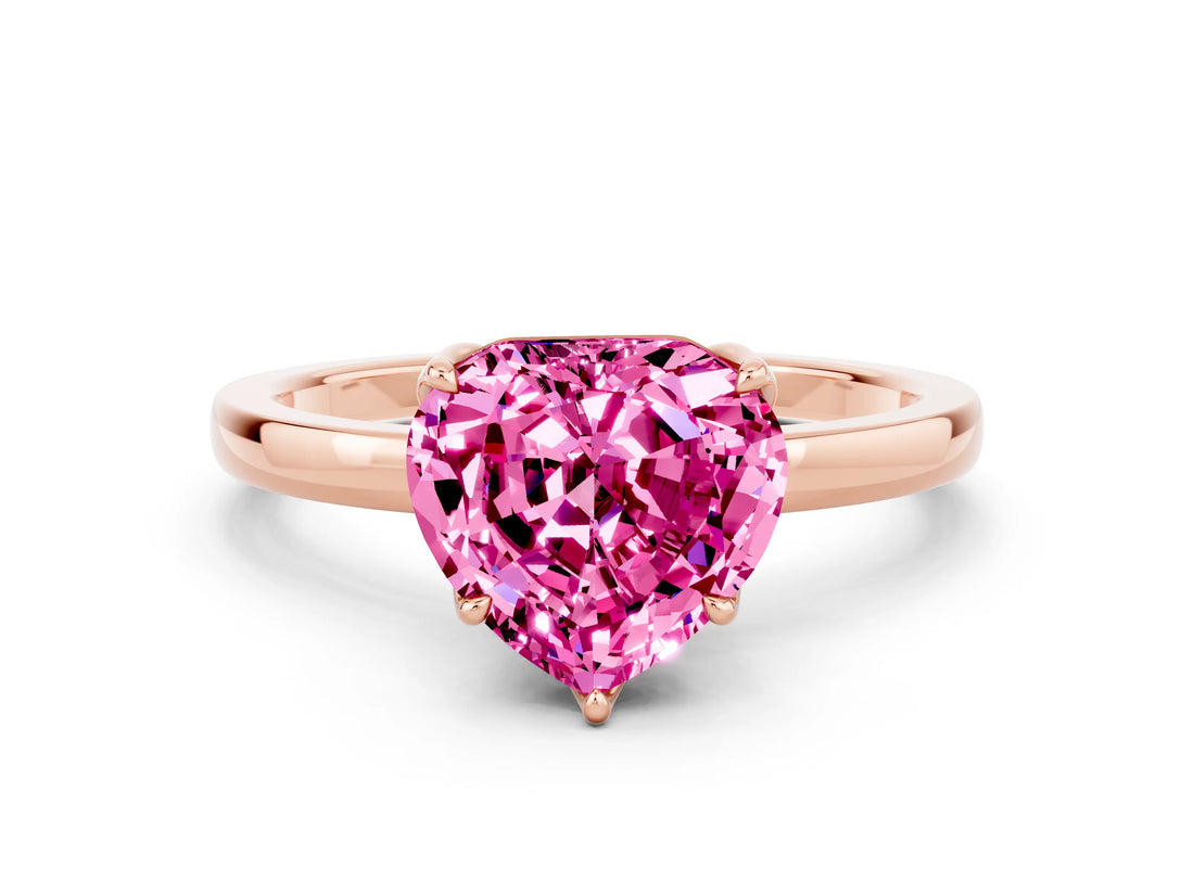 Rose gold Heart Cut Pink Sapphire Solitaire Ring with Thin Band and Prong Setting_12