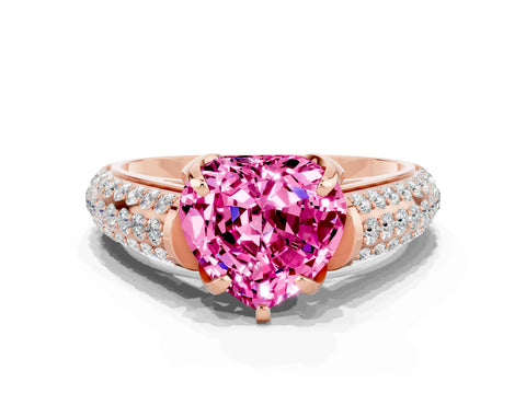 Rose gold Heart Cut Pink Sapphire Solitaire Ring with Three-Row Pavé Band and Four-Prong Setting_12