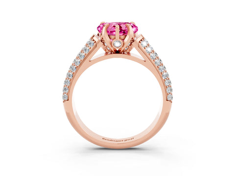 Rose gold Heart Cut Pink Sapphire Solitaire Ring with Three-Row Pavé Band and Four-Prong Setting_15