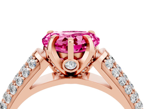 Rose gold Heart Cut Pink Sapphire Solitaire Ring with Three-Row Pavé Band and Four-Prong Setting_16
