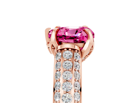 Rose gold Heart Cut Pink Sapphire Solitaire Ring with Three-Row Pavé Band and Four-Prong Setting_17