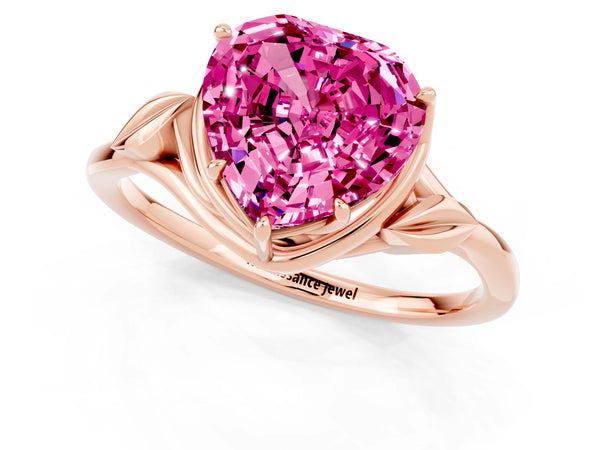 Rose gold Heart Cut Pink Sapphire Solitaire Ring with Twist Band and Four-Prong Setting