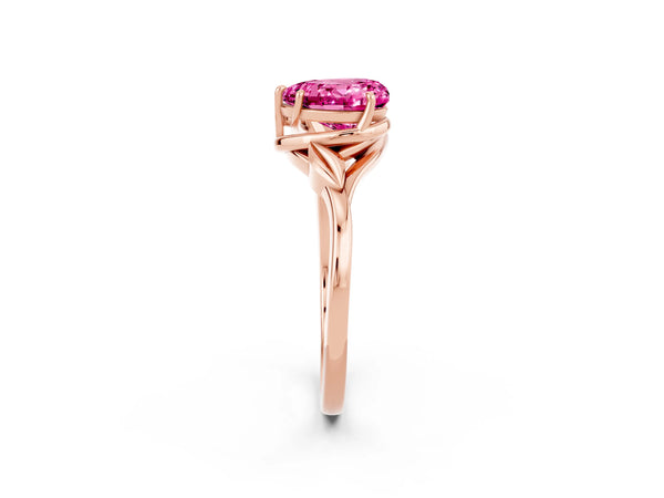 Rose gold Heart Cut Pink Sapphire Solitaire Ring with Twist Band and Four-Prong Setting