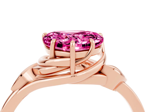 Rose gold Heart Cut Pink Sapphire Solitaire Ring with Twist Band and Four-Prong Setting_28