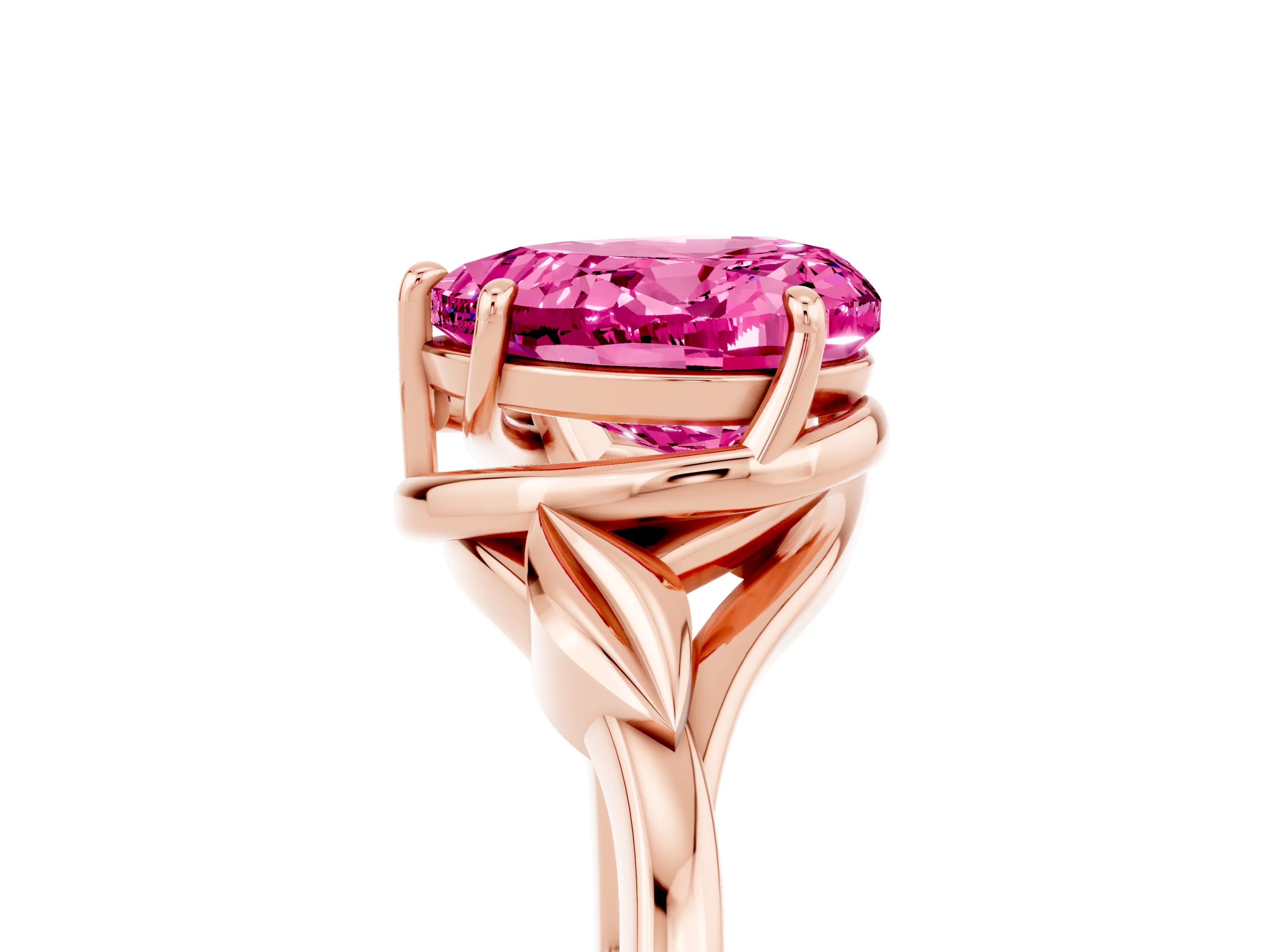 Rose gold Heart Cut Pink Sapphire Solitaire Ring with Twist Band and Four-Prong Setting_29