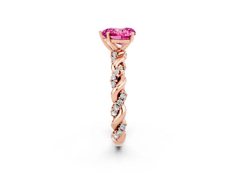 Rose gold Heart Cut Pink Sapphire Solitaire Ring with Twisted Band and Pavé Accents_2