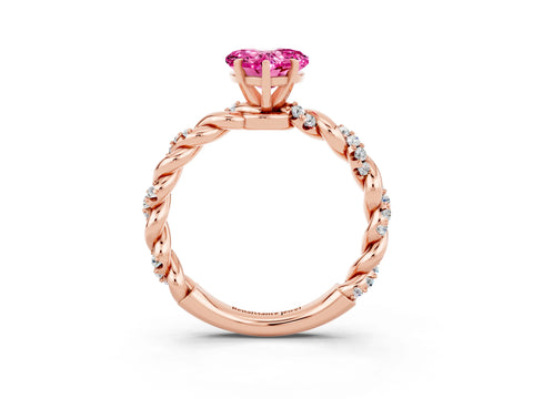 Rose gold Heart Cut Pink Sapphire Solitaire Ring with Twisted Band and Pavé Accents_3