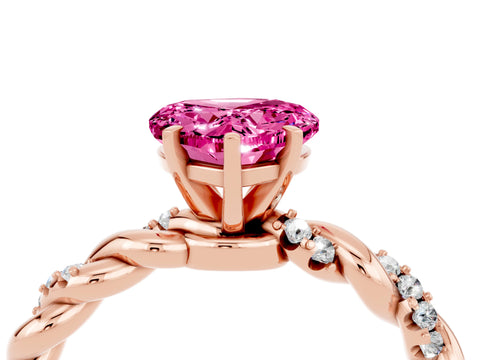 Rose gold Heart Cut Pink Sapphire Solitaire Ring with Twisted Band and Pavé Accents_4
