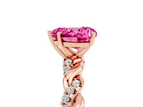 Rose gold Heart Cut Pink Sapphire Solitaire Ring with Twisted Band and Pavé Accents_5