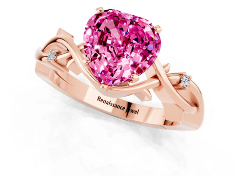 Rose gold Heart Cut Pink Sapphire Solitaire Ring with Twisted Band and Prong Setting_1