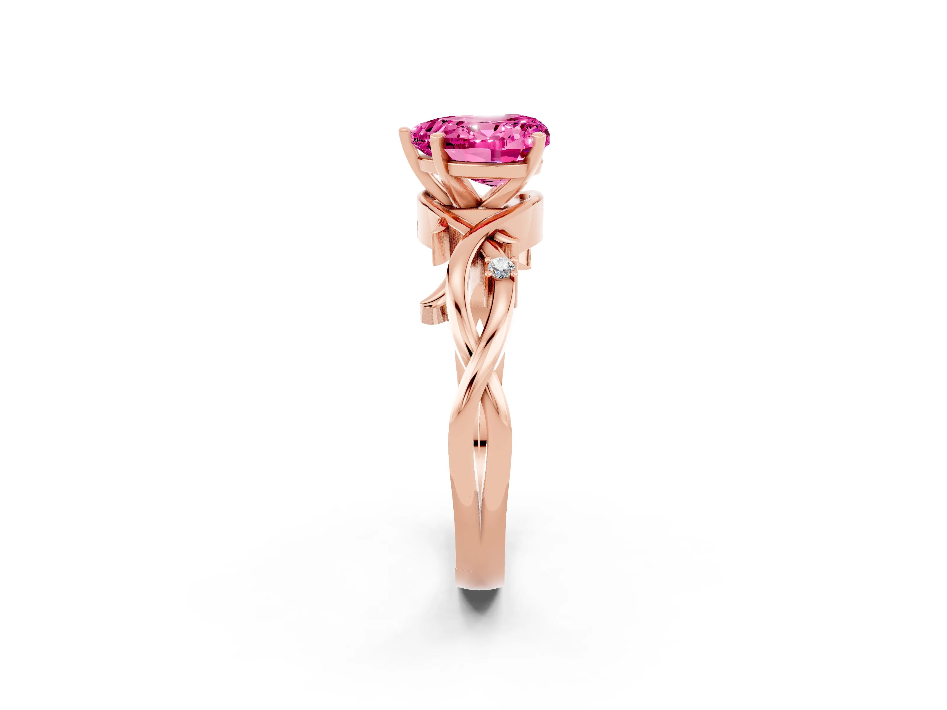 Rose gold Heart Cut Pink Sapphire Solitaire Ring with Twisted Band and Prong Setting_2