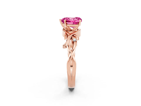 Rose gold Heart Cut Pink Sapphire Solitaire Ring with Twisted Band and Prong Setting_2