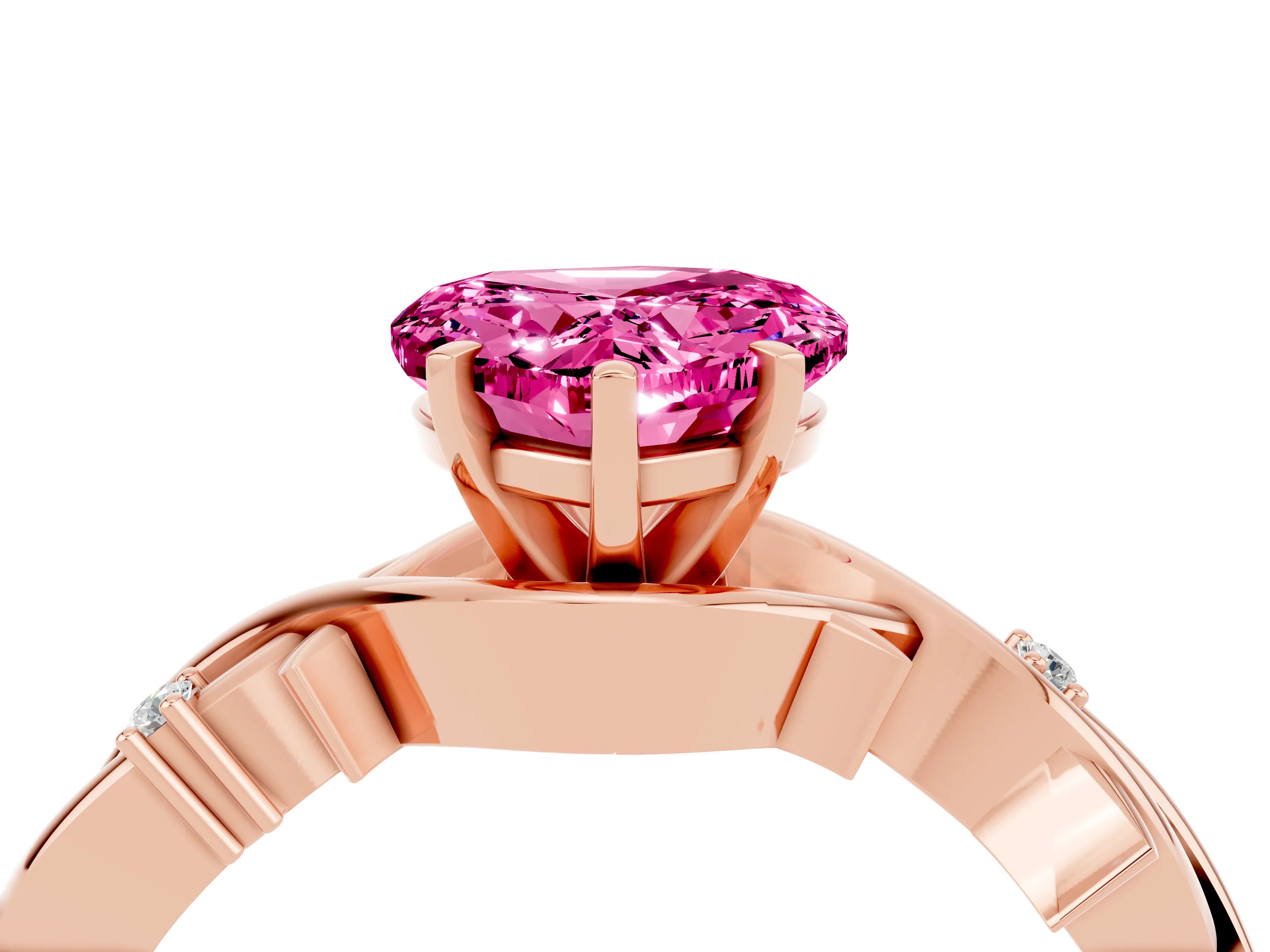 Rose gold Heart Cut Pink Sapphire Solitaire Ring with Twisted Band and Prong Setting_4