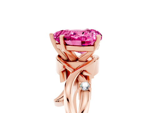 Rose gold Heart Cut Pink Sapphire Solitaire Ring with Twisted Band and Prong Setting_5