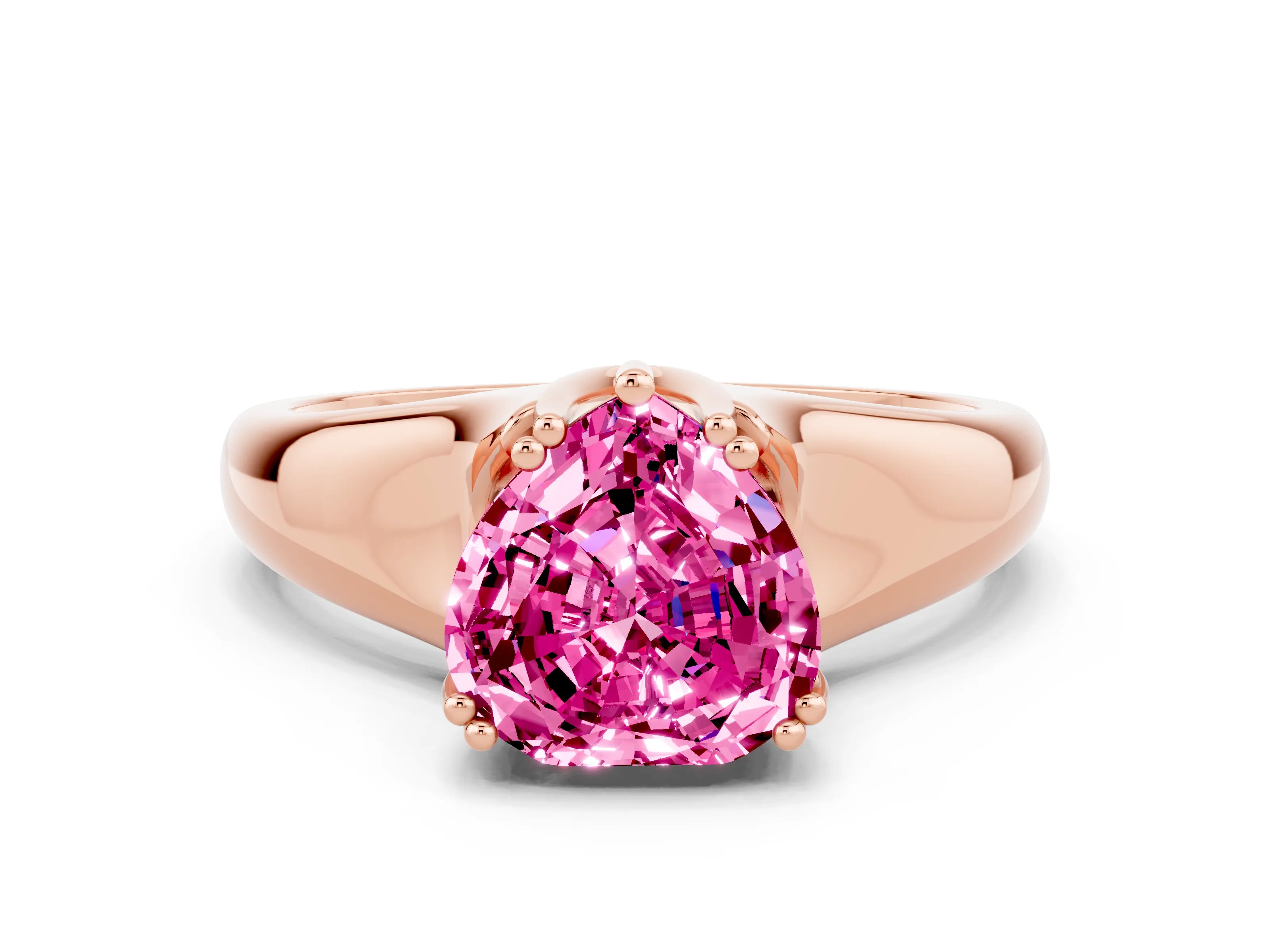 Rose gold Heart Cut Pink Sapphire Solitaire Ring with Wide Band and Prong Setting_24