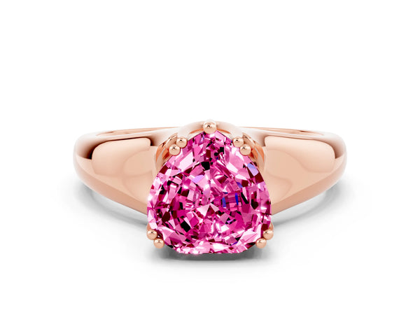 Rose gold Heart Cut Pink Sapphire Solitaire Ring with Wide Band and Prong Setting