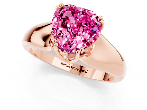 Rose gold Heart Cut Pink Sapphire Solitaire Ring with Wide Band and Prong Setting_25