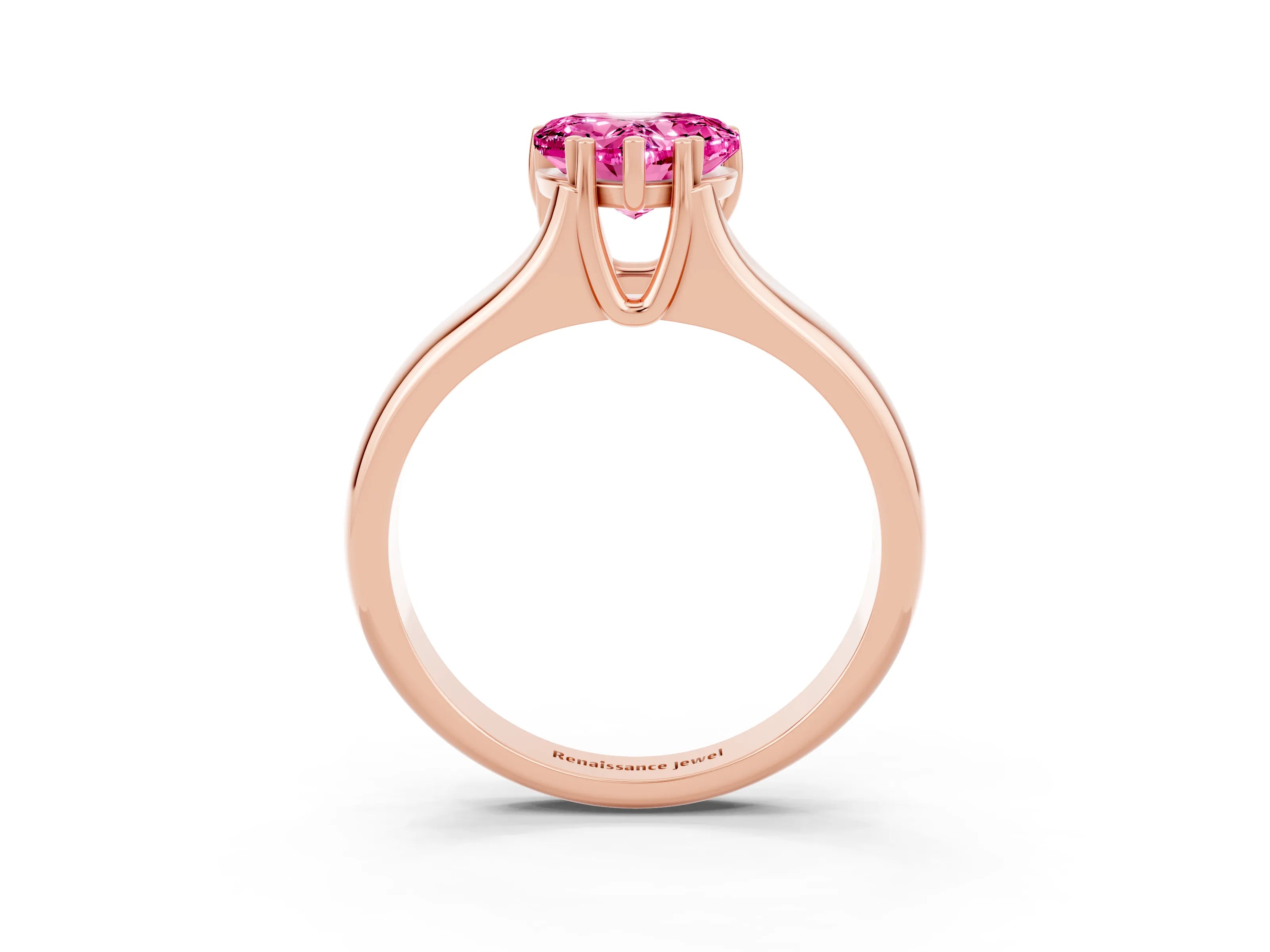 Rose gold Heart Cut Pink Sapphire Solitaire Ring with Wide Band and Prong Setting_27