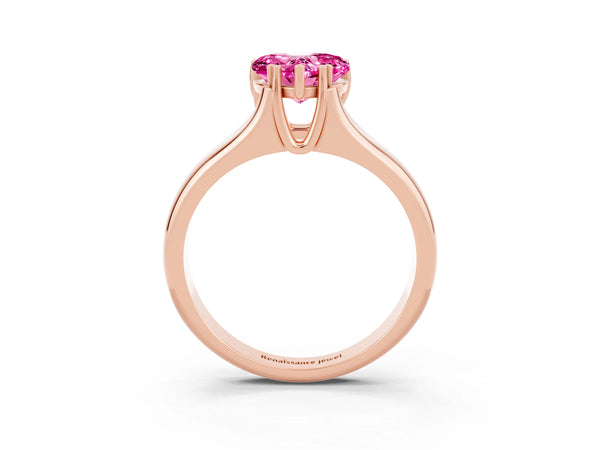 Rose gold Heart Cut Pink Sapphire Solitaire Ring with Wide Band and Prong Setting