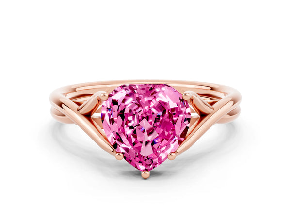 Rose gold Heart Cut Pink Sapphire Solitaire Twist Band Prong Setting Ring