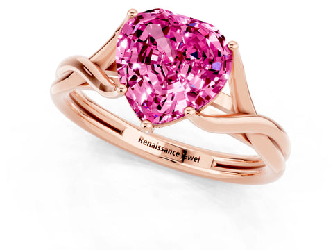 Rose gold Heart Cut Pink Sapphire Solitaire Twist Band Prong Setting Ring_73