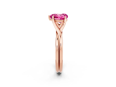 Rose gold Heart Cut Pink Sapphire Solitaire Twist Band Prong Setting Ring_74
