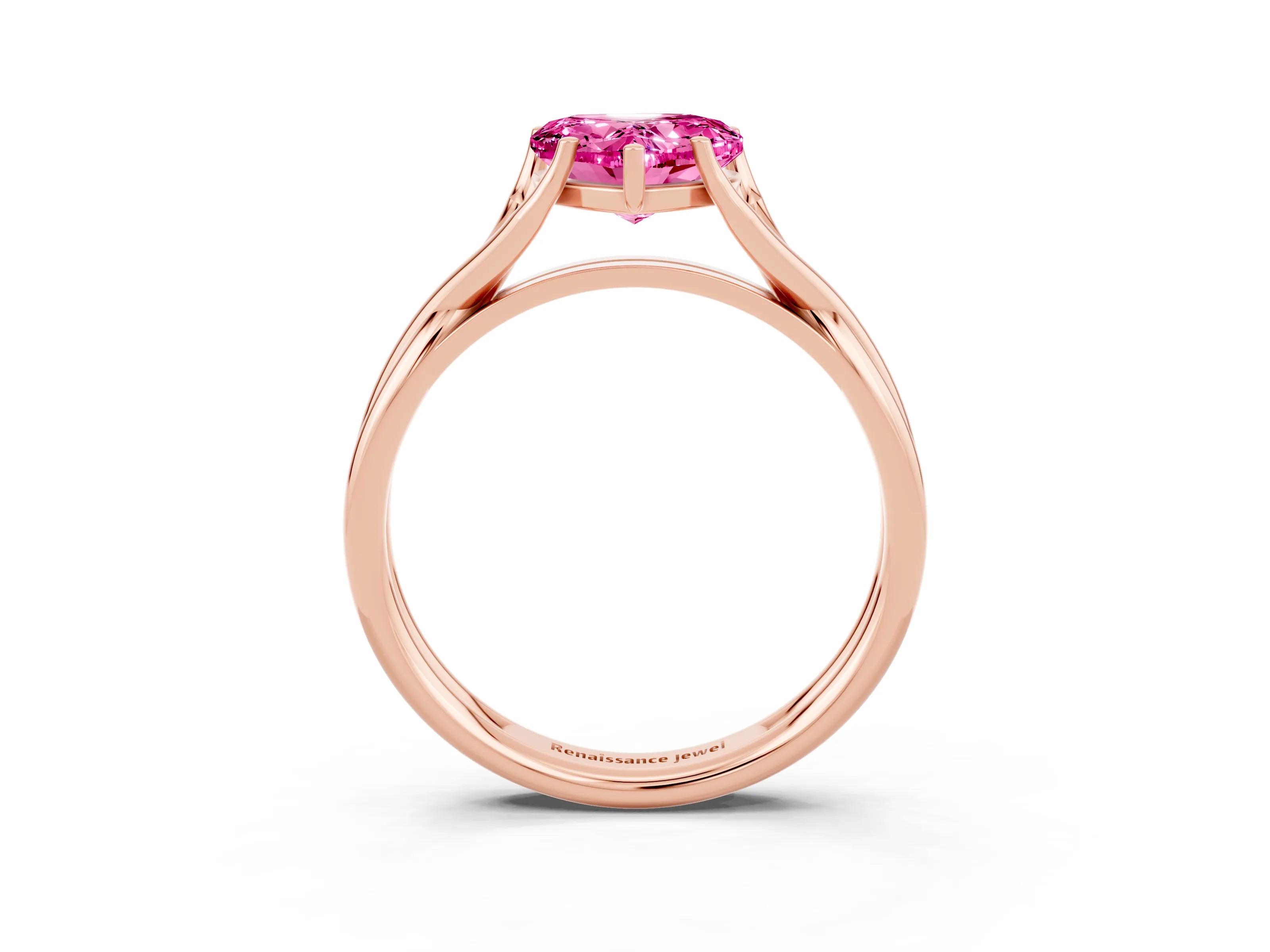 Rose gold Heart Cut Pink Sapphire Solitaire Twist Band Prong Setting Ring_75