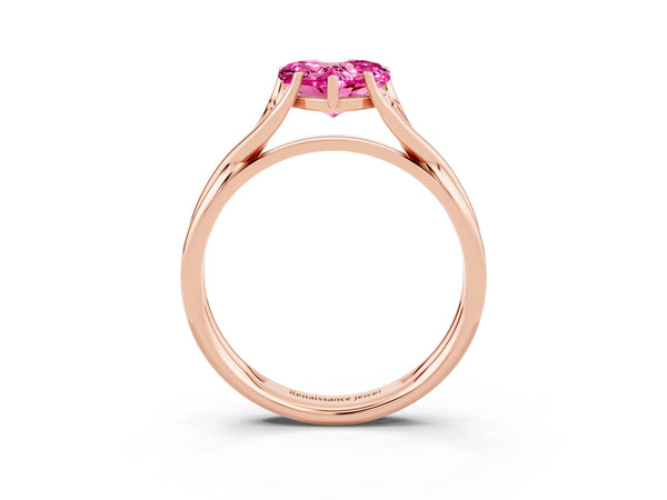 Rose gold Heart Cut Pink Sapphire Solitaire Twist Band Prong Setting Ring