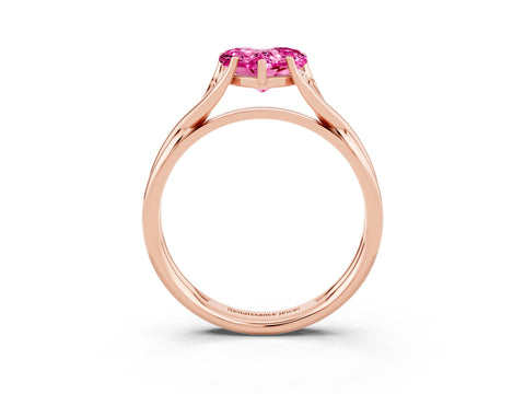 Rose gold Heart Cut Pink Sapphire Solitaire Twist Band Prong Setting Ring_75