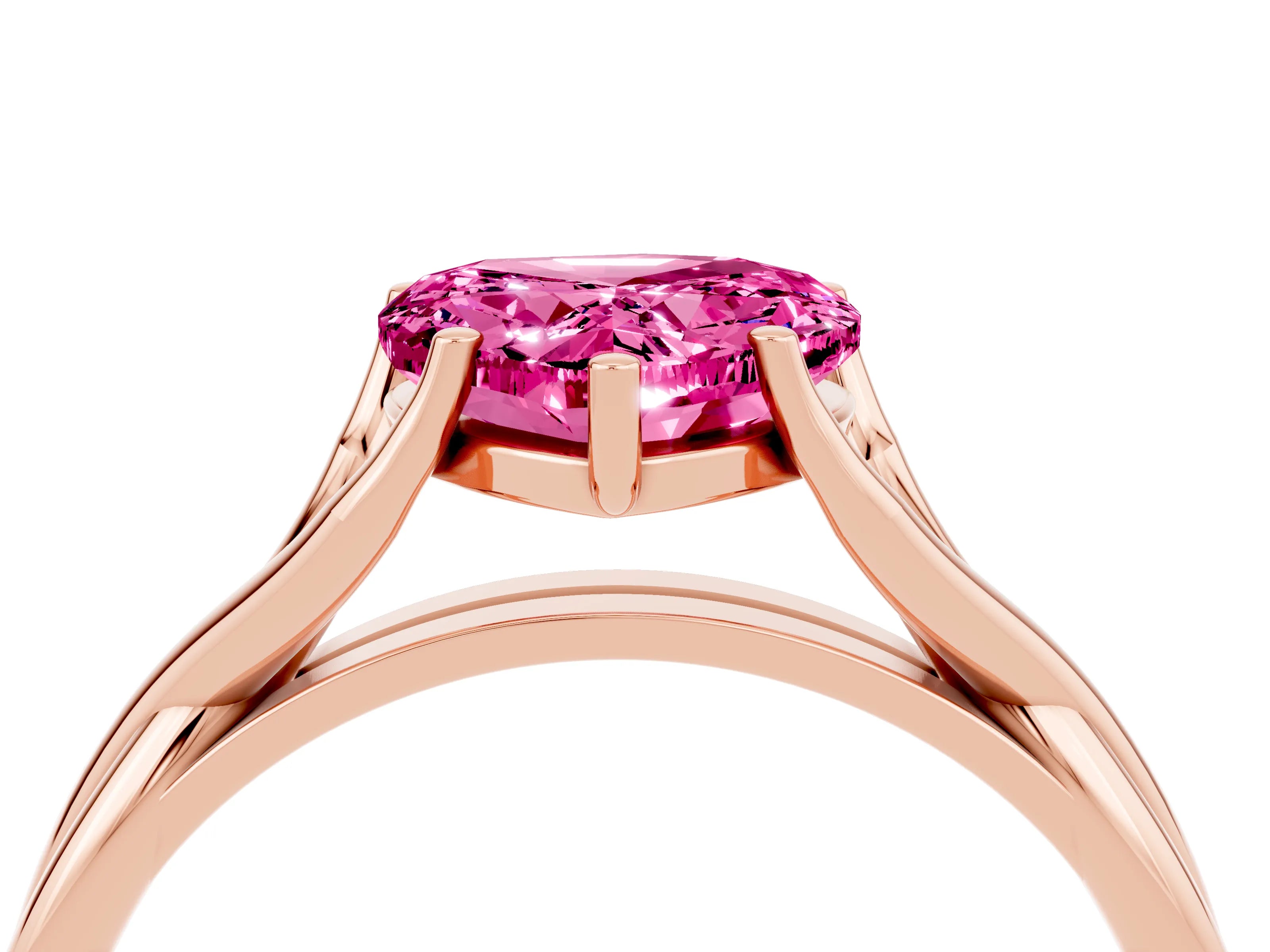 Rose gold Heart Cut Pink Sapphire Solitaire Twist Band Prong Setting Ring_76
