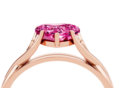Rose gold Heart Cut Pink Sapphire Solitaire Twist Band Prong Setting Ring_76
