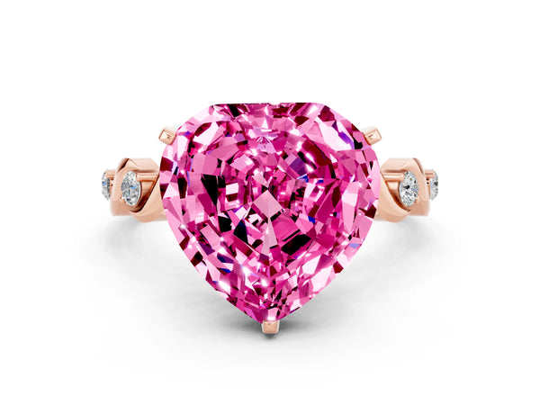 Rose gold Heart Cut Pink Sapphire Solitaire Twisted Band with Round  Accents and Prong Setting