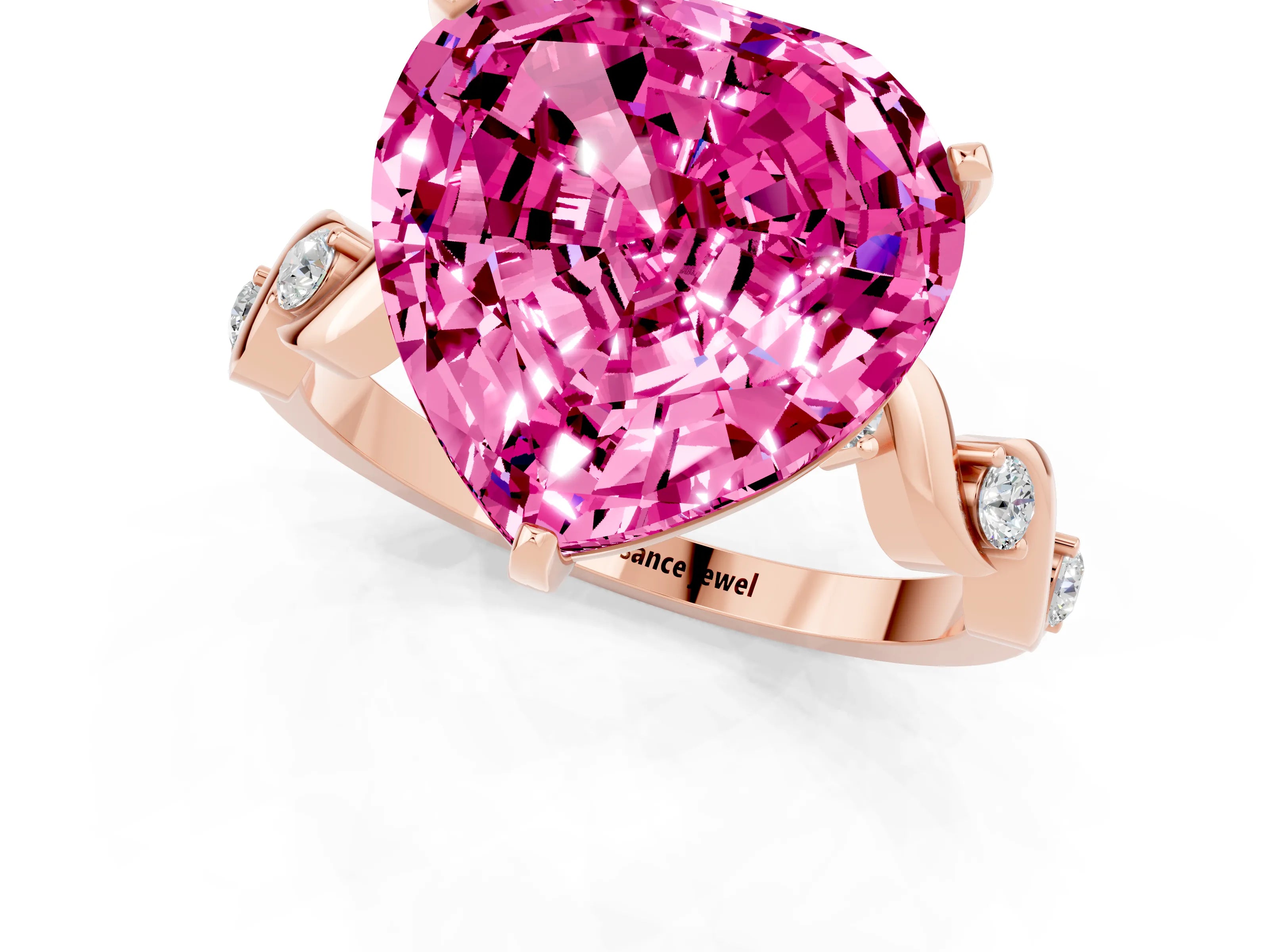 Rose gold Heart Cut Pink Sapphire Solitaire Twisted Band with Round  Accents and Prong Setting_13
