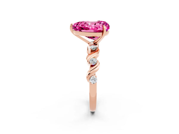 Rose gold Heart Cut Pink Sapphire Solitaire Twisted Band with Round  Accents and Prong Setting