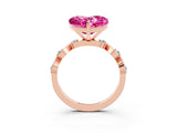 Rose gold Heart Cut Pink Sapphire Solitaire Twisted Band with Round  Accents and Prong Setting_15