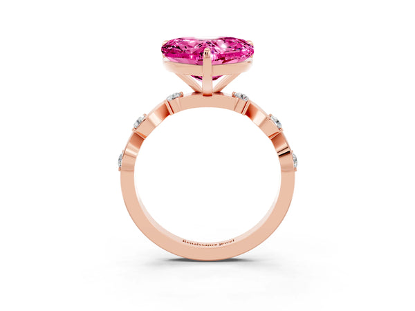 Rose gold Heart Cut Pink Sapphire Solitaire Twisted Band with Round  Accents and Prong Setting