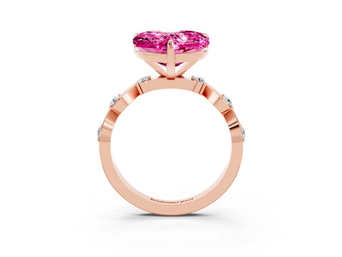 Rose gold Heart Cut Pink Sapphire Solitaire Twisted Band with Round  Accents and Prong Setting_15