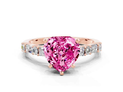 Rose gold Heart Cut Pink Sapphire Solitaire with Side Baguettes and Channel Set Band_24