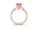 Rose gold Heart Cut Pink Sapphire Solitaire with Side Baguettes and Channel Set Band_27