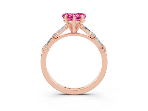 Rose gold Heart Cut Pink Sapphire Solitaire with Side Baguettes and Channel Set Band_27