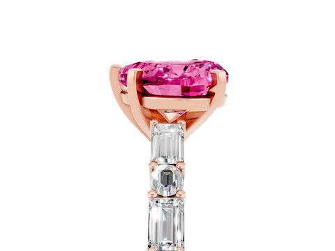 Rose gold Heart Cut Pink Sapphire Solitaire with Side Baguettes and Channel Set Band_29