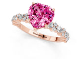 Rose gold Heart Cut Pink Sapphire Solitaire with Side Stones, Pave Band, Four-Prong Setting_61