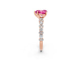 Rose gold Heart Cut Pink Sapphire Solitaire with Side Stones, Pave Band, Four-Prong Setting_62