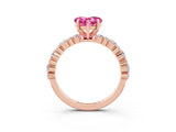 Rose gold Heart Cut Pink Sapphire Solitaire with Side Stones, Pave Band, Four-Prong Setting_63