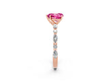 Rose gold Heart Cut Pink Sapphire Solitaire with Side Stones on a Pavé Band and Four-Prong Setting_26