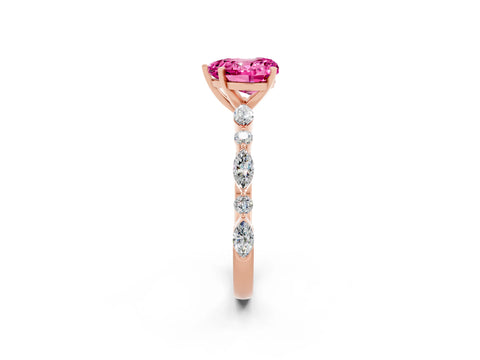 Rose gold Heart Cut Pink Sapphire Solitaire with Side Stones on a Pavé Band and Four-Prong Setting_26