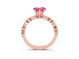 Rose gold Heart Cut Pink Sapphire Solitaire with Side Stones on a Pavé Band and Four-Prong Setting_27